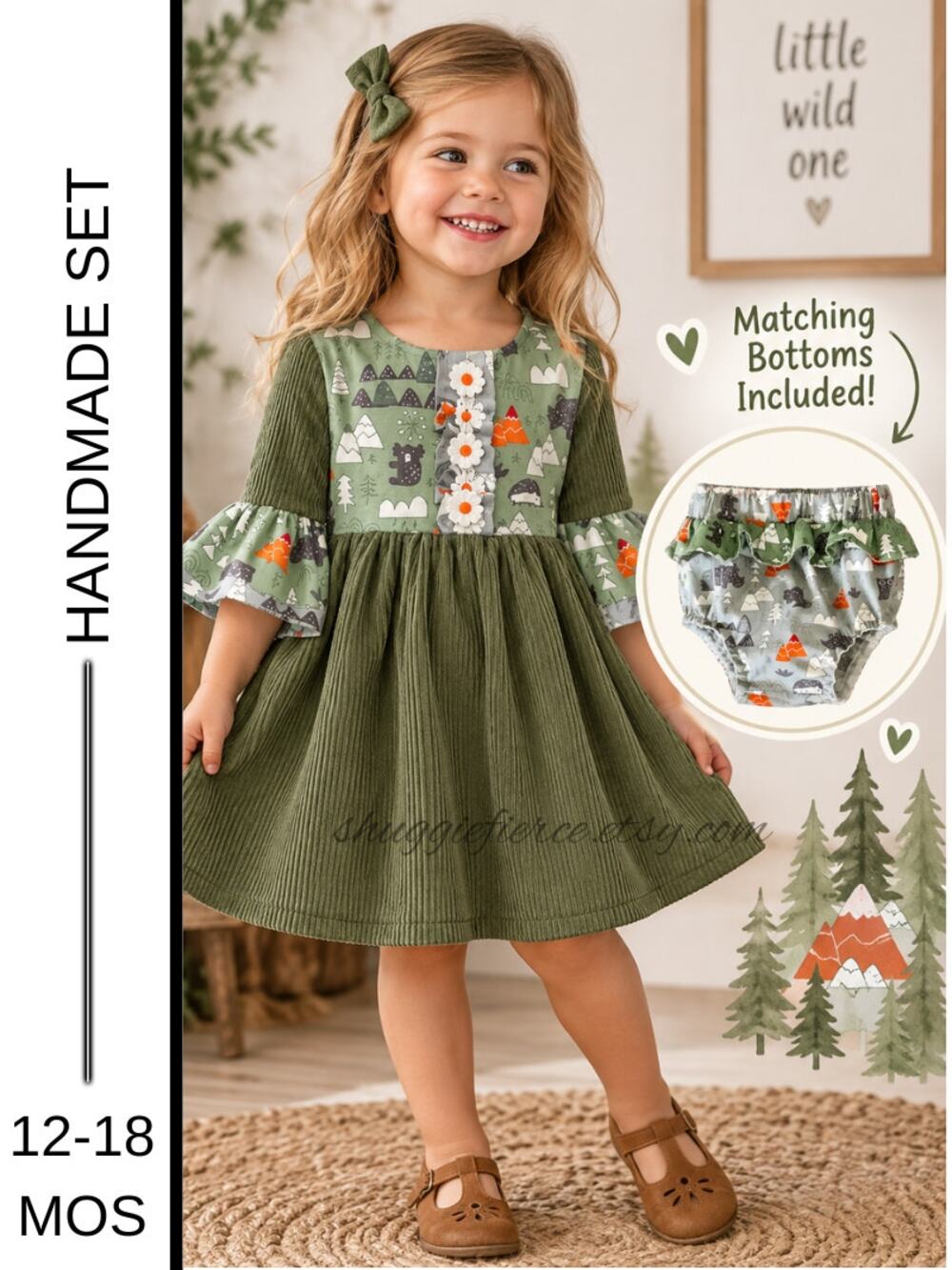 โจ Handmade Toddler Camping Dress & Matching Bloomers โ 12-18 Months โจ